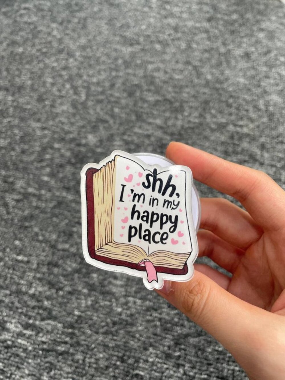 Shh I’m In My Happy Place Book Phone Grip | Cute Reader Phone Holder